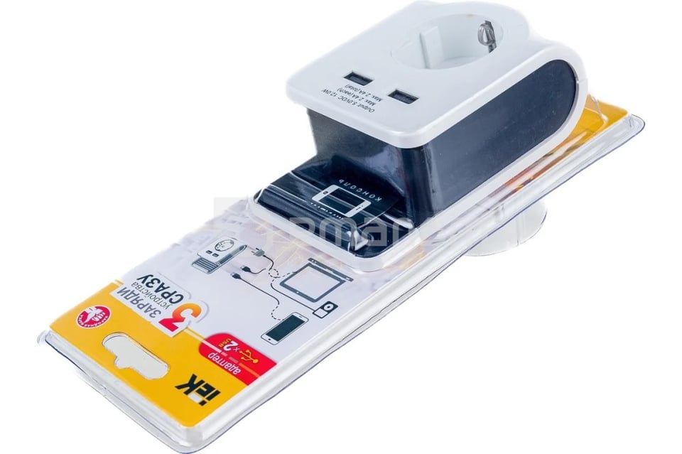 დამტენი IEK 1 Schuko 2 USB 2.4А თეთრი Т-02 01