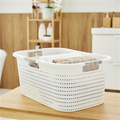 კალათი თეთრეულისთვის Rotho 40 ლ COUNTRY თეთრი