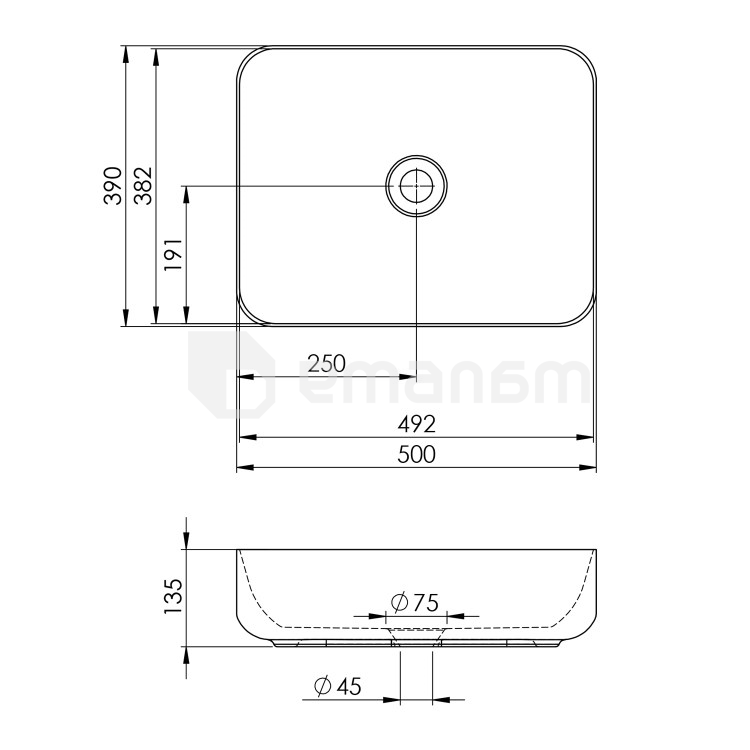 ხელსაბანი დასადები Elita Nomia 50x39 ანტრაციტი მქრქალი