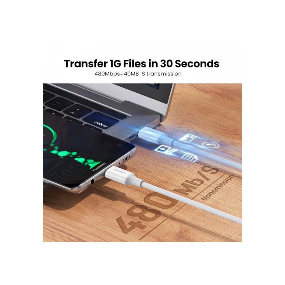 USB კაბელი UGREEN US300 (60551), 100W, Type-c to Type-c , 1m, White
