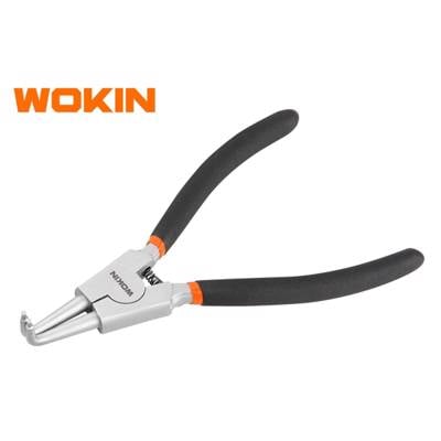 ბრტყელტუჩა რეზინის სახელურით Wokin 104807, 180MM, 7\", Exteranl Circlip Pliers, Bent, Black