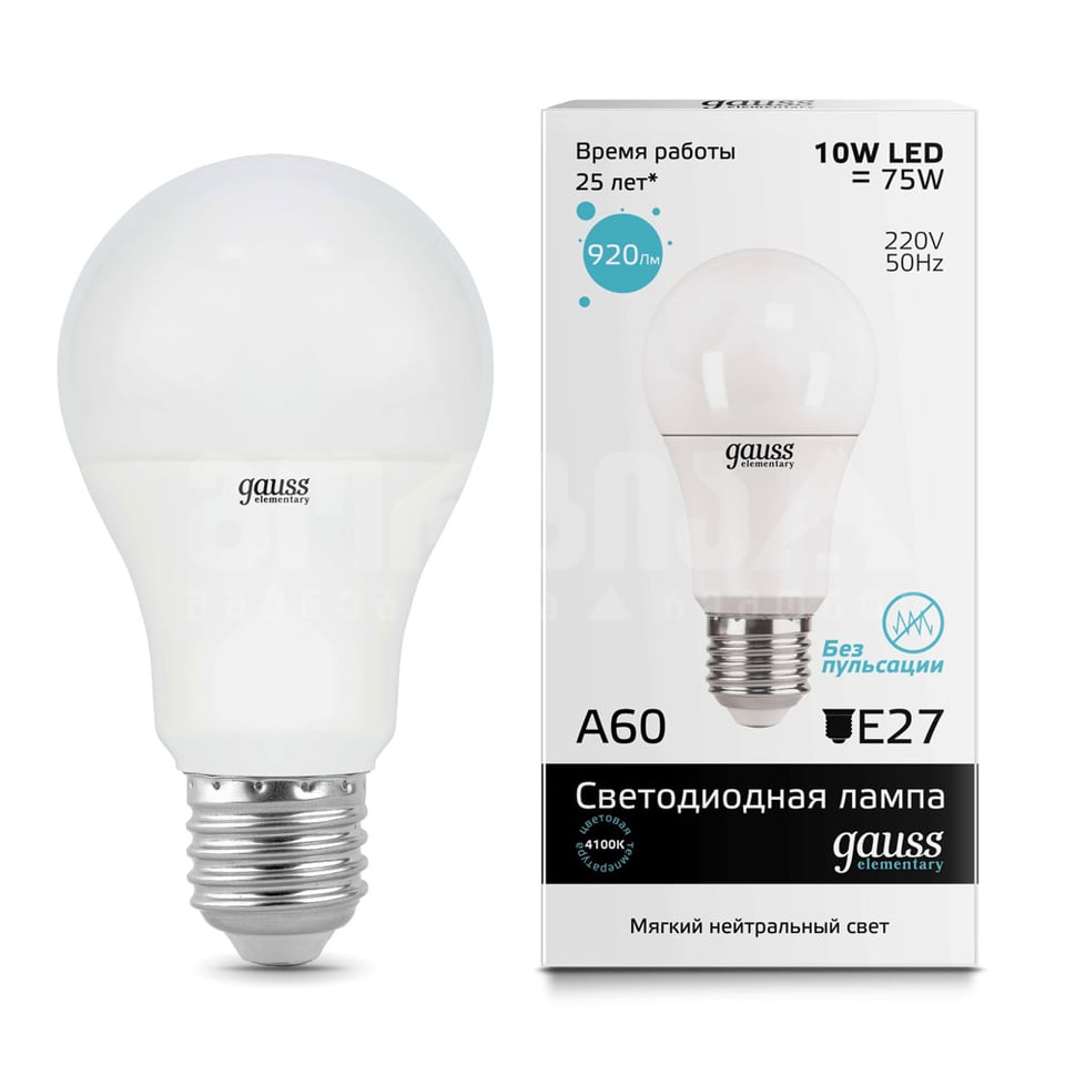 ლედ ნათურა A60 10W E27 4100K gauss el - 23220