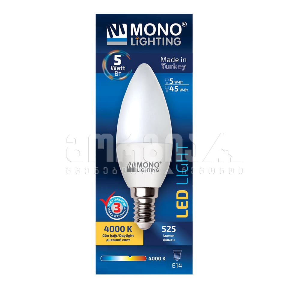 ლედ ნათურა 5W E14 4000K - MONO