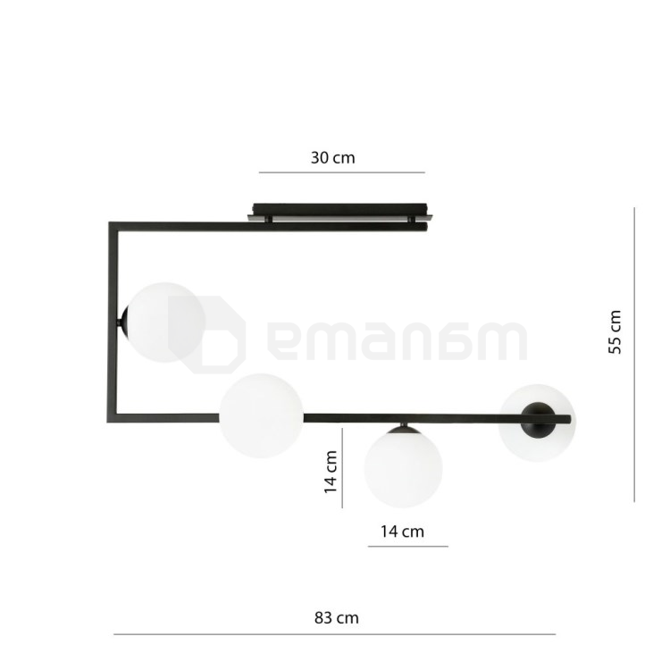 ჭაღი EMIBIG SOMA 4 ლითონი შავი შუშა opal 1291/4