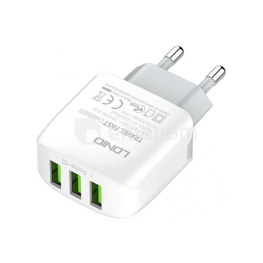 დამტენი LDNIO A3312 17W USB To Type C 3 USB კაბელი