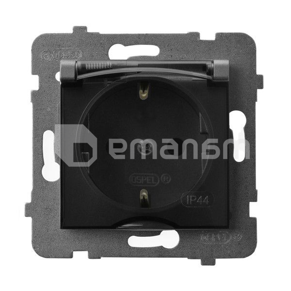 როზეტი დამიწებით და თავსახურით Ospel Aria GPH-1US/m/70/d 1 განყოფილებიანი IP44 ნაცრისფერი მქრქალი