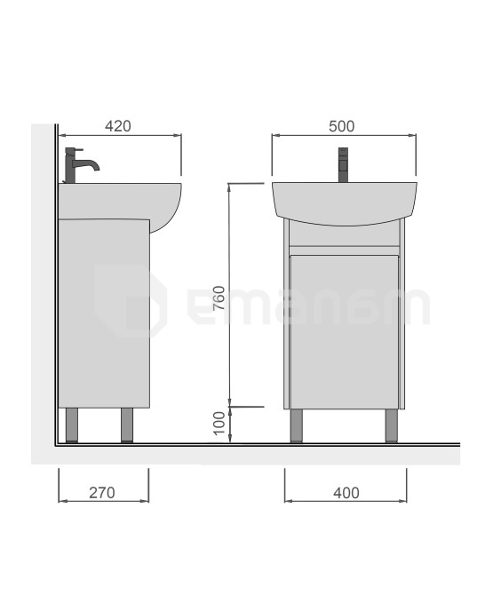 აბაზანის ტუმბო ხელსაბნით Nice Loft 50 grey/white Solo 50 სმ