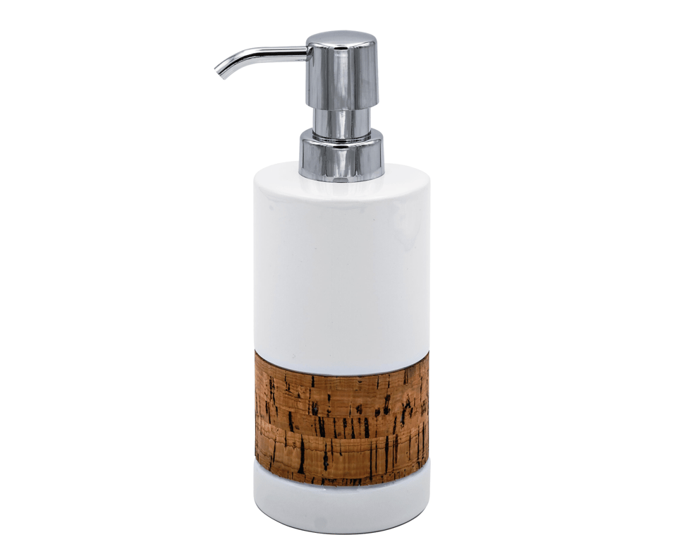 2124501 თხევადი საპნის კონტეინერი Soap dispenser Corky, white, pump colour: chrome, ceramics/ cork / ABS
