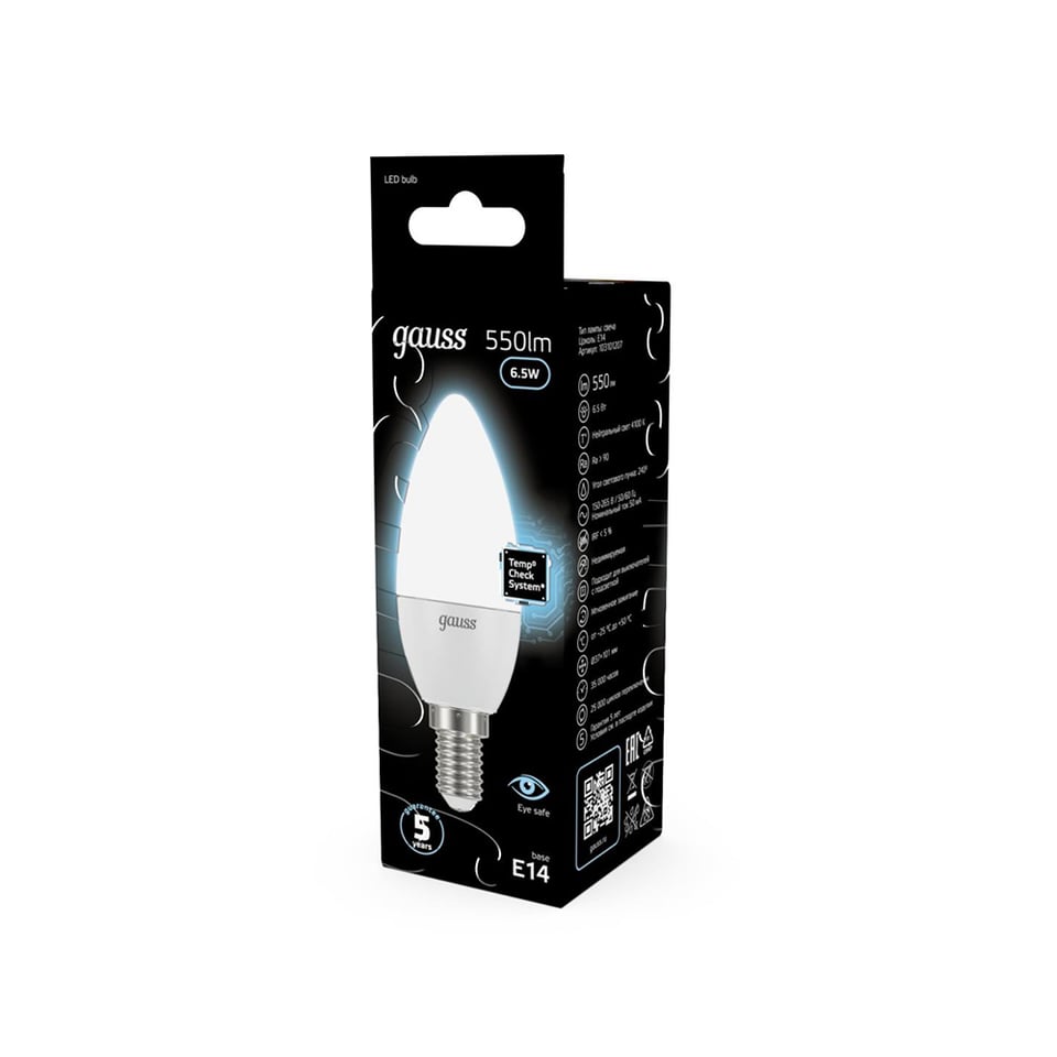 ლედ ნათურა Candle E14 6.5W 4100K gauss - 103101207
