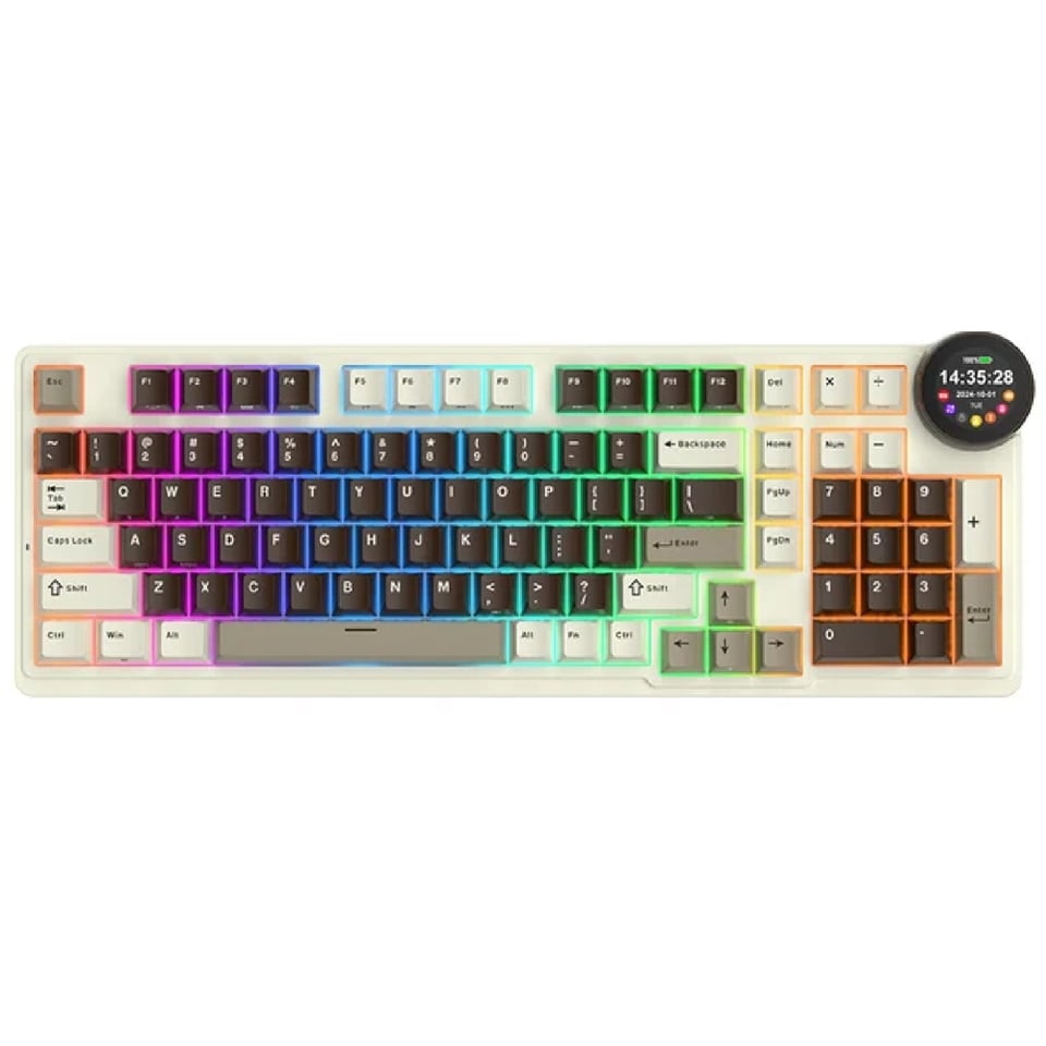 კლავიატურა Royal Kludge RK N99 RGB Mechanical Keyboard, Violet Switch, Hot Swappable, Wireless, USB, Bluetooth, 2.4GHz, Mocha Grey