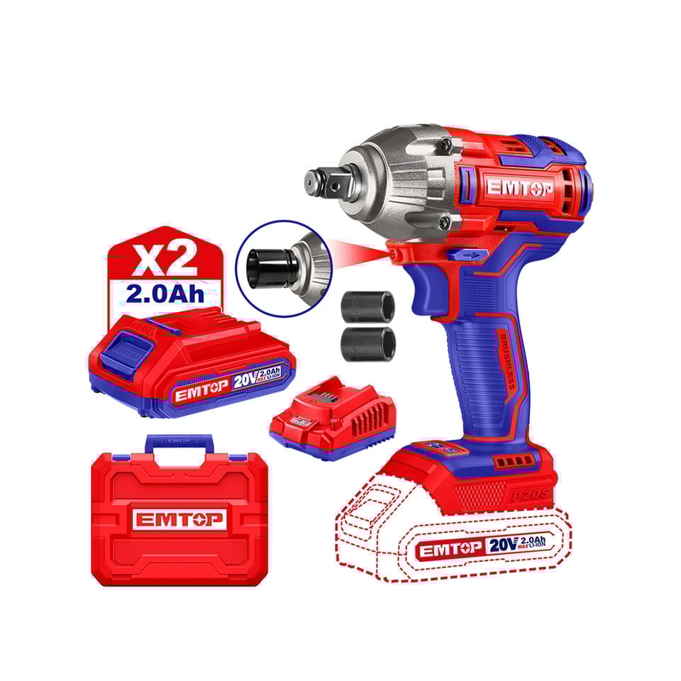 ქანჩდამჭერი Li-Ion დარტყმითი 20ვ 1/2" (ინდუსტრიული) EC EMTOP