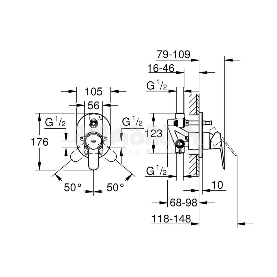 კედლის შემრევი ჩასაშენებელი ნაწილით  29039000 BauEdge