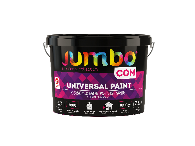 Jumbo Com უნივერსალური საღებავი ინტერიერი, ფასადი თეთრი 12კგ