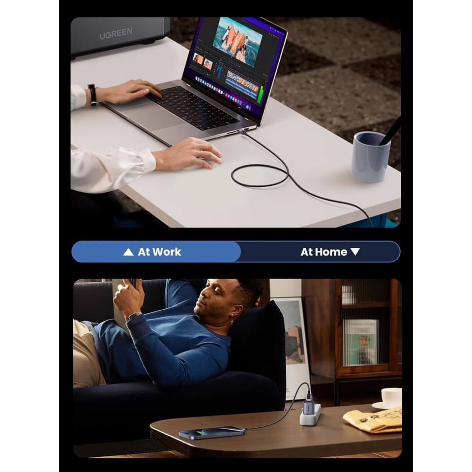 USB კაბელი UGREEN L513 (45068), 240W, Type-C to Type-C PD Fast Charging Cable, 2m, Space Gray