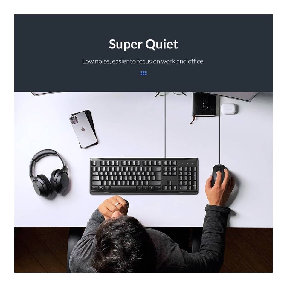 კლავიატურა და მაუსი UGREEN MK003 (15097) MU007 (90789) Wired Keyboard and Mouse Combo, Georgian QWERTY, USB, 1.5m, Black