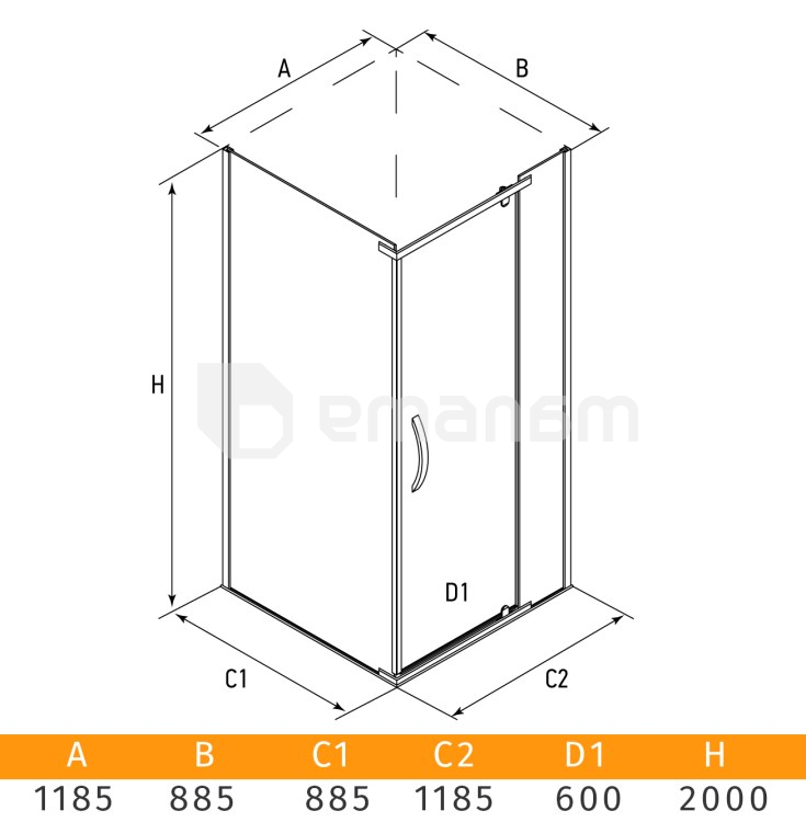 შუშა შხაპის Erlit ER10112H-C1 120x90x200 cm