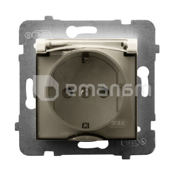 როზეტი დამიწებით და თავსახურით ჩარჩოს გარეშე Ospel Aria GPH-1US/m/27/d 1 განყოფილებიანი IP44 ჩალისფე