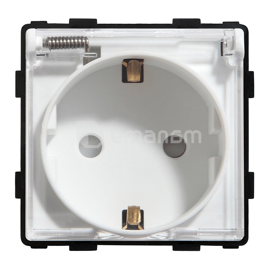 როზეტი ჩარჩოს გარეშე Socket Style 16A დამიწებით და შტორებით გამჭვირვალე თავსახურით თეთრი