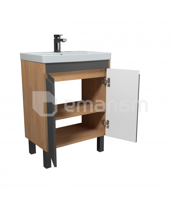აბაზანის ტუმბო ხელსაბნით OLIVE 60-U Wood/Grey Sempre 61 სმ