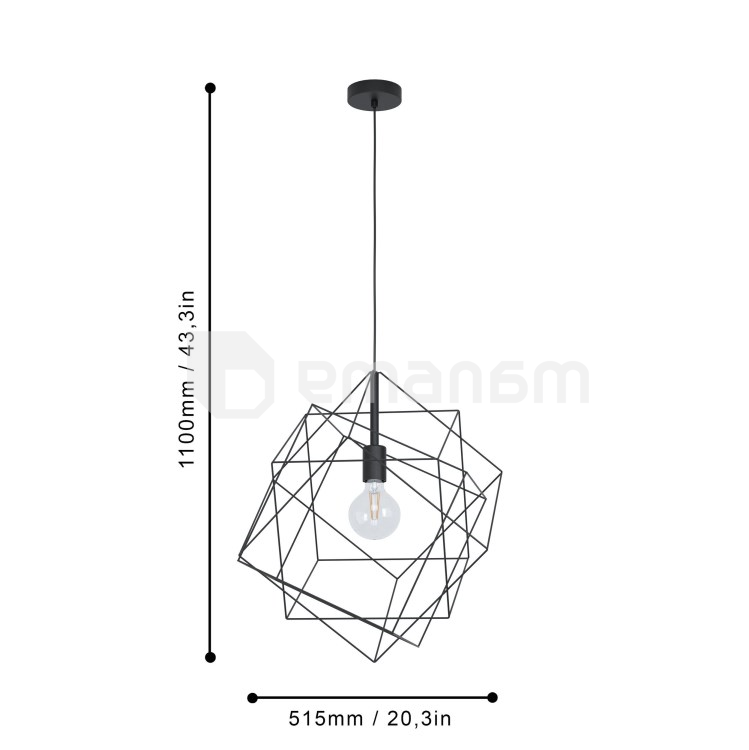 საკიდი Eglo STRAITON 1 E27 1x MAX 60W შავი 43359