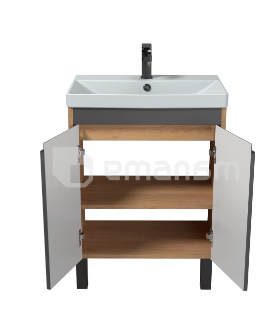 აბაზანის ტუმბო ხელსაბნით OLIVE 60-U Wood/Grey Sempre 61 სმ