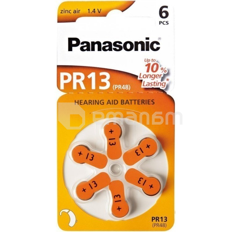 თუთია-ჰაერის ელემენტი სასმენი აპარატებისთვის Panasonic PR13 1.4V 6ც