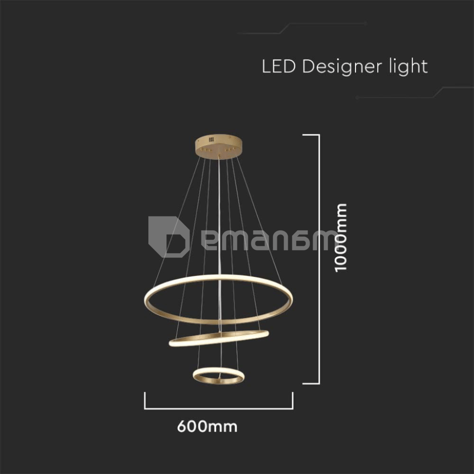 ლედ ჭაღი V-TAC 32W 3000К 3880Lm დეკორატიული ოქროსფერი 8019