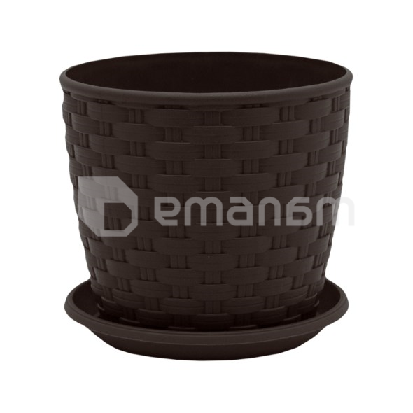 პლასტმასის ქოთანი დასადგამით ALEANA როტანგი 16x15 მუქი ყავისფერი