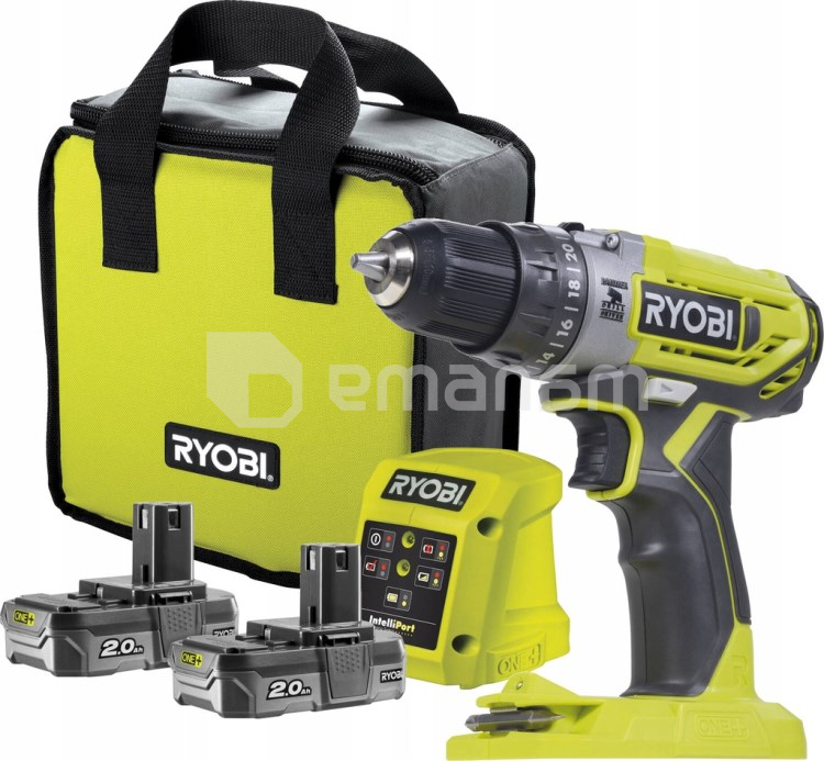 დრელი-სჭვალსახრახნი დარტყმითი აკუმულატორის Ryobi ONE+ R18PD2-220S 18V