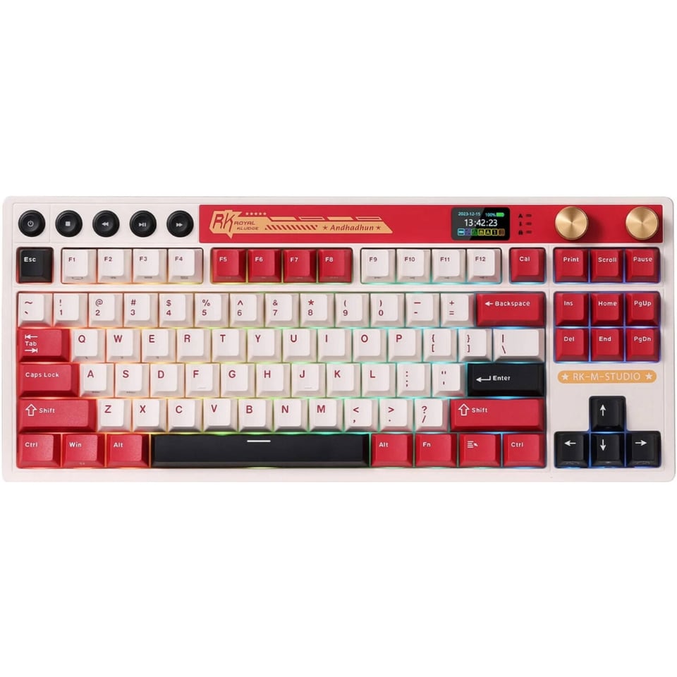 კლავიატურა Royal Kludge RK M87 RGB Mechanical Keyboard, Cream Switch, Hot Swappable, Wireless, Type-C, Bluetooth, 2.4GHz, Famicom