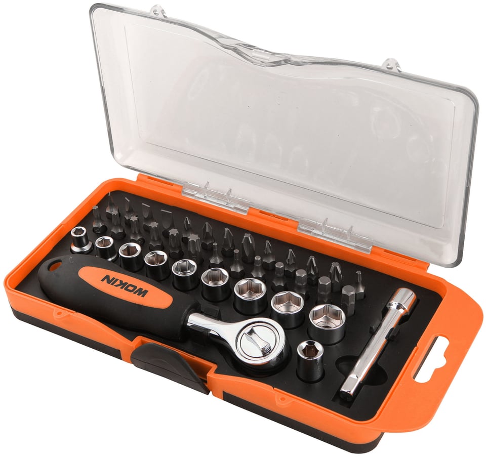 ქანჩის გასაღების ნაკრები Wokin 206638, 38Pcs Tool Set, Orange/Black