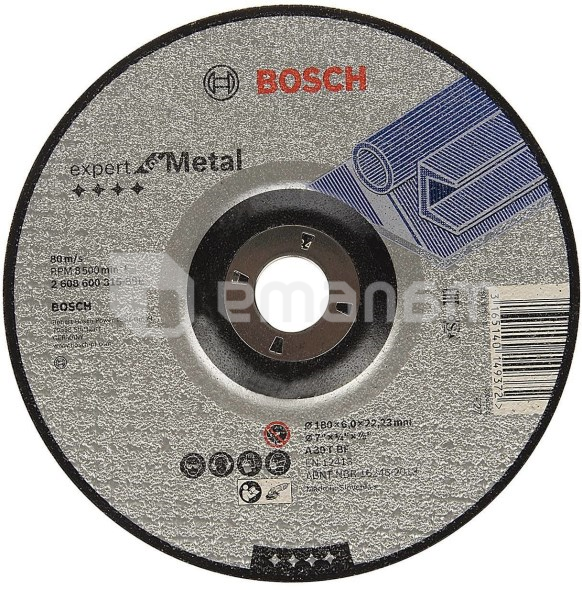 სახეხი დისკი ამოზნექილი ლითონისთვის Bosch Expert for Metal 180x6x22.23 მმ