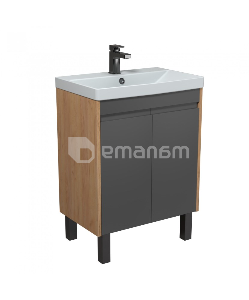 აბაზანის ტუმბო ხელსაბნით OLIVE 60-U Wood/Grey Sempre 61 სმ