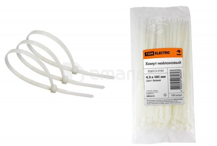 ნეილონის ცალუღი TDM 4,8х400მმ (თეთრი) 100ც