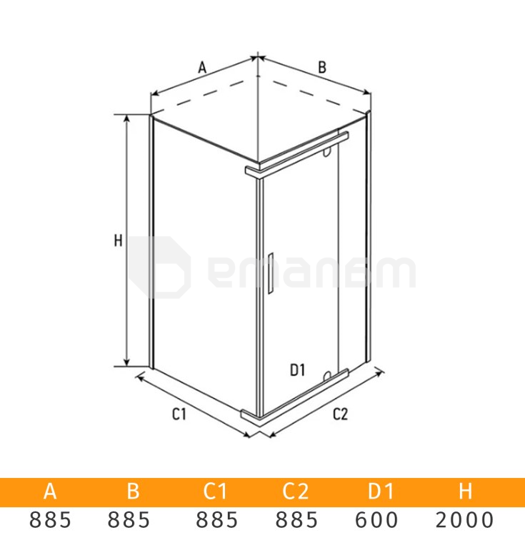 შუშა შხაპის Erlit ER10109H-C4 90x90x200 cm