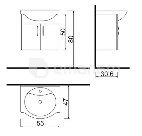 ტუმბო ჩამოსაკიდი ხელსაბანით Denko Akyazi 55 Black