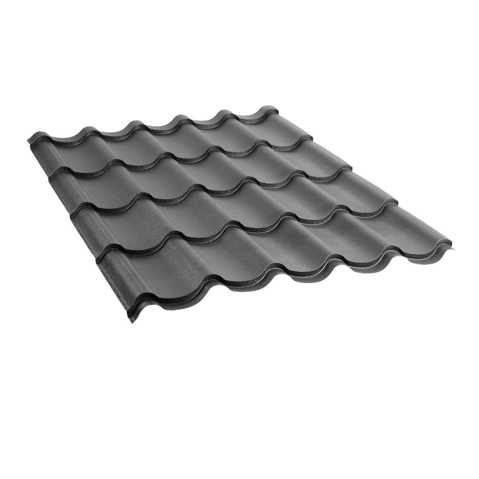 მეტალოკრამიტი ფერადი თუნუქის სახურავი 0.5X1180 ხაოიანი RAL9005 NOVA