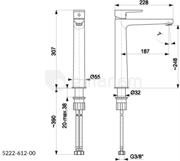 ხელსაბნის შემრევი KFA Neon ქრომი,Click-Clack სიფონით