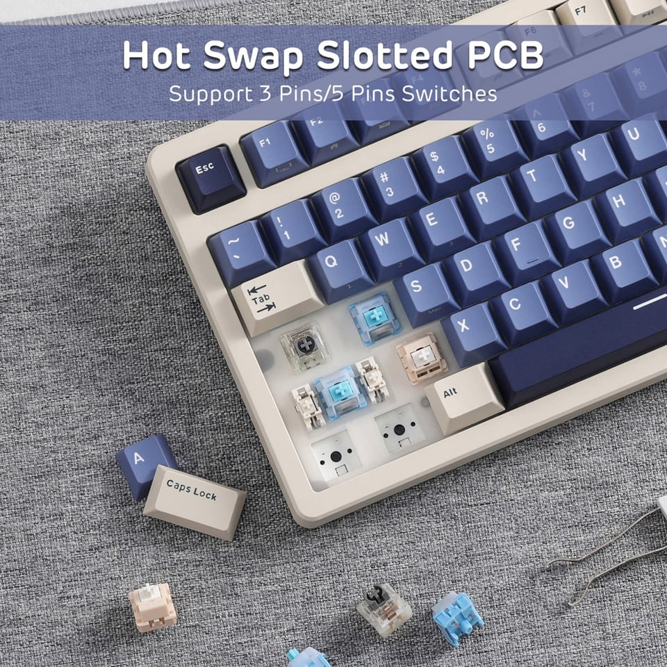 კლავიატურა Royal Kludge RK S85 RGB Mechanical Keyboard, Cloud switch, Hot Swappable, Wireless, Type-C, Bluetooth, 2.4GHz, Horizon Blue