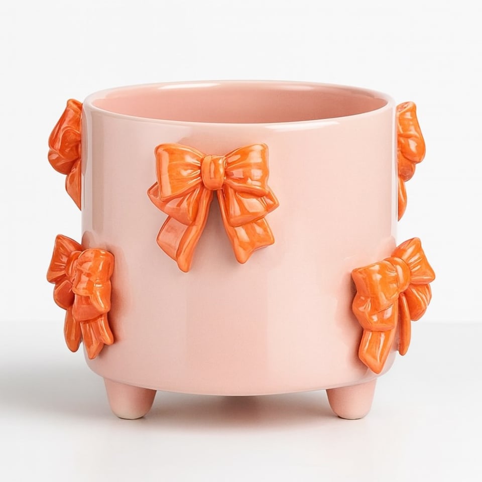 ქოთანი კერამიკული Pot bow orange - h11xd13,5cm