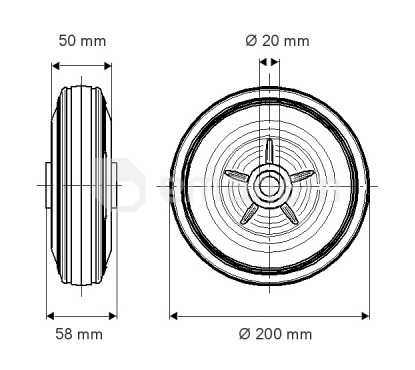 ბორბალი Tente PRU 200x50-20.1 205/410 კგ