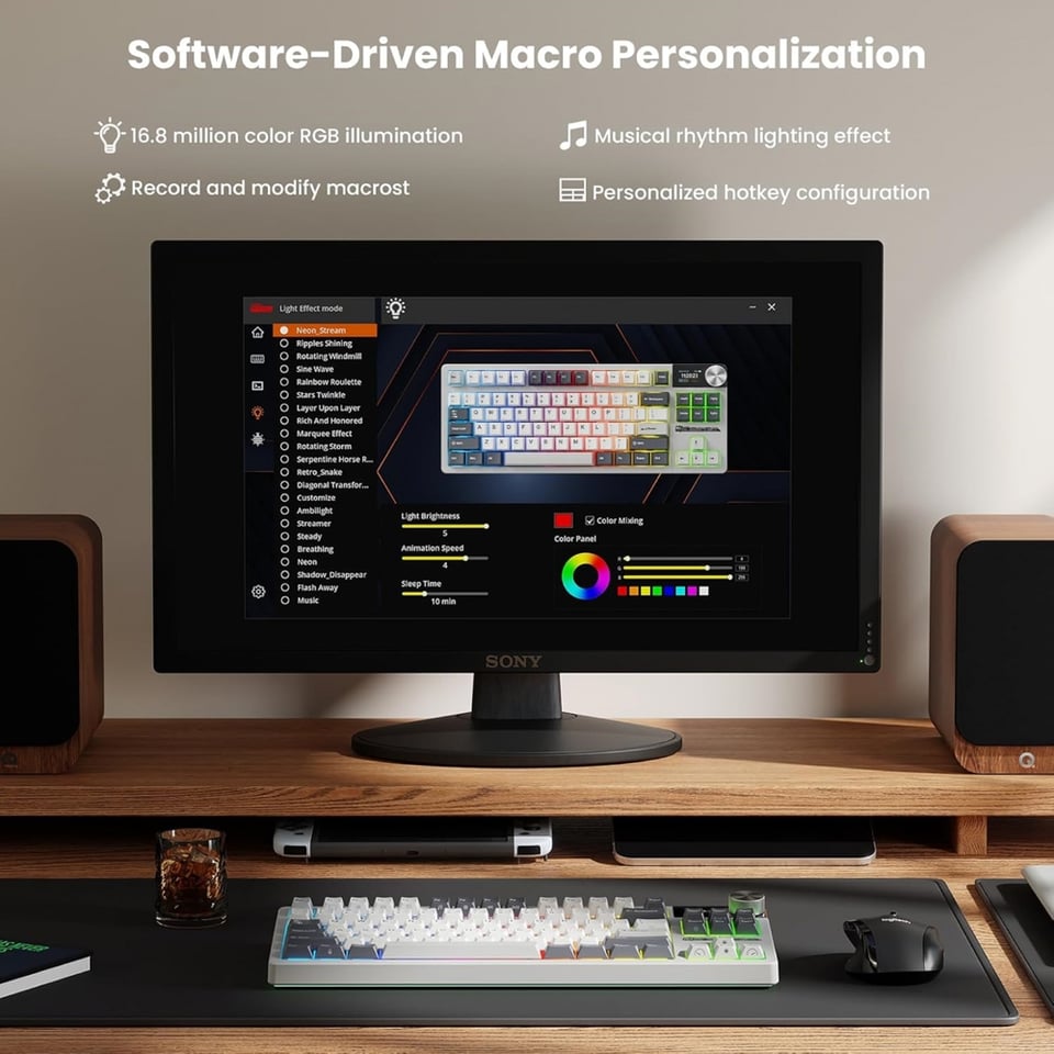 კლავიატურა Royal Kludge RK S85 RGB Mechanical Keyboard, Cloud Switch, Hot Swappable, Wireless, Type-C, Bluetooth, 2.4GHz, White Night