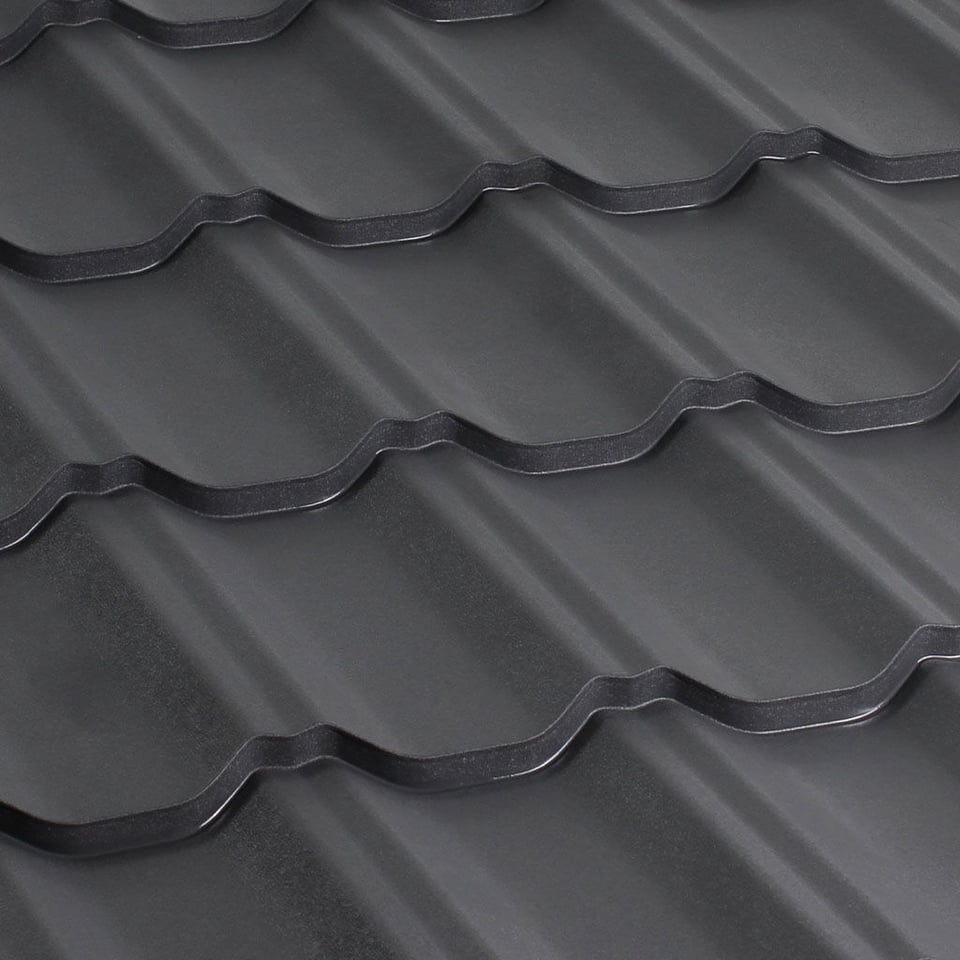 მეტალოკრამიტი ფერადი თუნუქის სახურავი 0.45X1200 ხაოიანი RAL 7024 NOVA