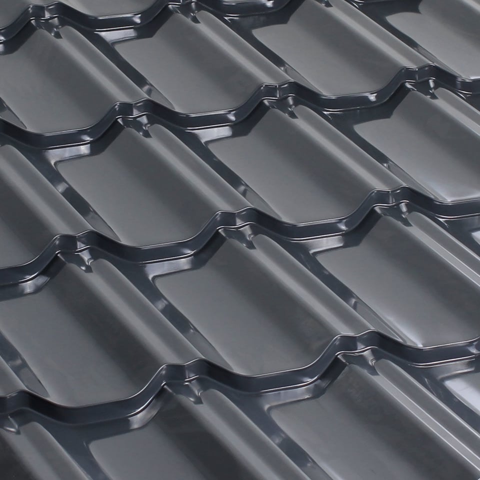 მეტალოკრამიტი ფერადი თუნუქის სახურავი 0.5X1200 პრიალა RAL7024 NOVA