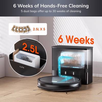 რობოტი მტვერსასრუტი მშრალი და სველი წმენდით Ilife V9 Pro, 3000Pa, Gyroscope Navigation, Self-Empty Robotic Vacuum Cleaner With APP Control, Black