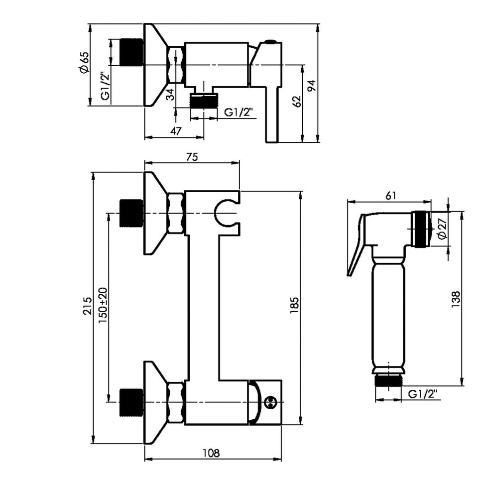 ბიდეს ჰიგიენური ონკანი Rubineta 625134 Onyx Chrome