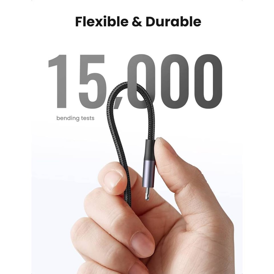 USB კაბელი UGREEN US304 (60761), MFi, Type-C To Lightning, 2m, Black/Gray