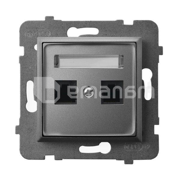 როზეტი კომპიუტერის CAT 5E Ospel Aria GPK-2U/K/m/70 2 განყოფილებიანი ნაცრისფერი მქრქალი