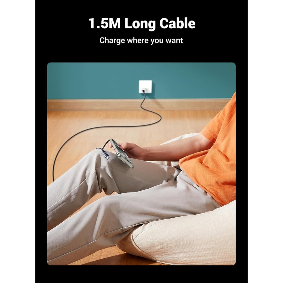 USB კაბელი UGREEN US561 (35087), 100W, Type-C to Type-C, 1.5m, Grey