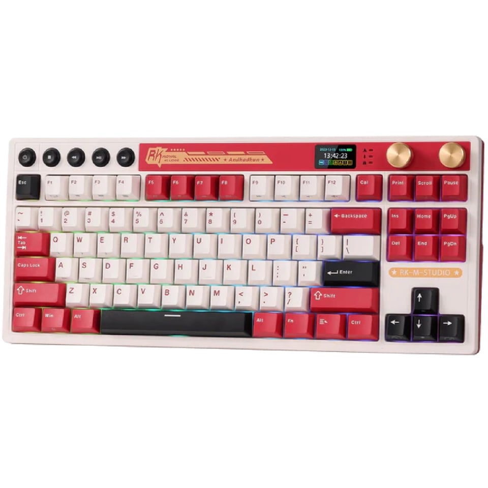კლავიატურა Royal Kludge RK M87 RGB Mechanical Keyboard, Cream Switch, Hot Swappable, Wireless, Type-C, Bluetooth, 2.4GHz, Famicom